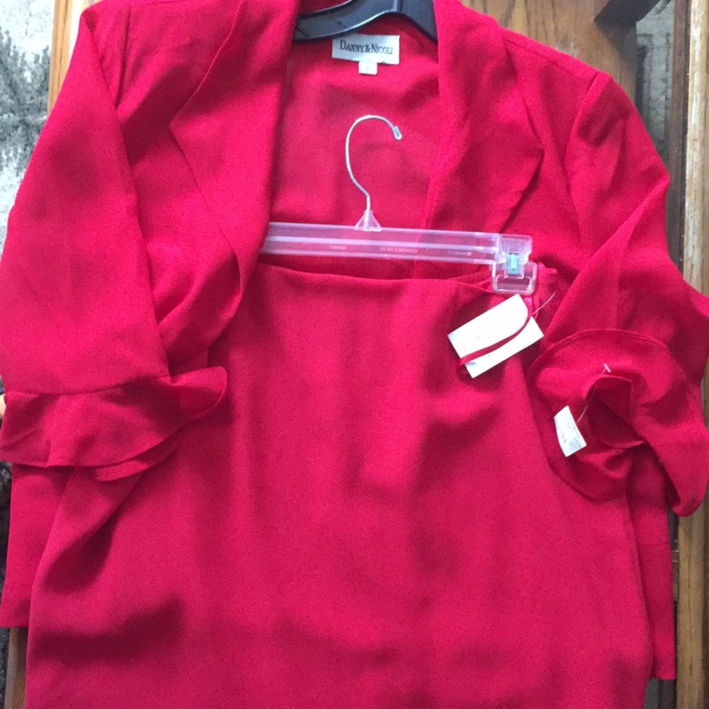 Red skirt and jacket suit
